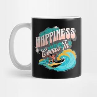 Happiness Comes In Waves, Hello Summer Vintage Funny Surfer Riding Surf Surfing Lover Gifts Mug